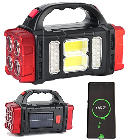 BomKra Taschenlampe Led Aufladbar Campingleuchte mit Solarbetrieben, Multi-Lampe Handfackel Laternen Elektrische Taschenlampe für Outdoor Wanderungen oder Stromausfälle in Innenräumen (Klein - Rot)