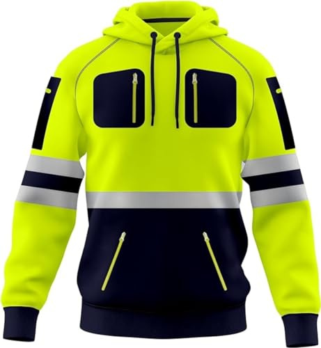 TORO ACTIVA Sweat à capuche haute visibilité pour homme avec bande réfléchissante haute visibilité et plusieurs poches zippées S-2XL
