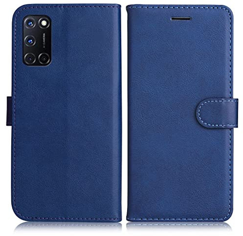 DENDICO Coque pour Oppo A52 / Oppo A72 / Oppo A92, Étui Portefeuille en Cuir PU, Bleu Marin
