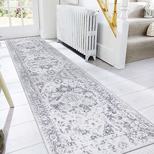 Famibay Teppichläufer für Flur, rutschfest, 60 x 300 cm, extralang, grau, Küchenläufer, Teppich, waschbar, Teppich, Bodenmatte für Flur, Eingangsbereich, Wohnzimmer, Schlafzimmer, Waschküche