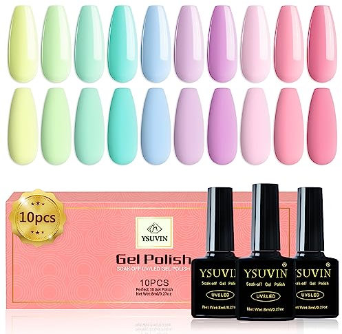 Yueshop Pastel Gel Nail Polish Set - Macaron Candy Bright Yellow Pink Purple Blue Green Summer Gel Polish Soak Off UV gel nail Varnish Art DIY Manicure for Beginner (10PCS, 8ml)