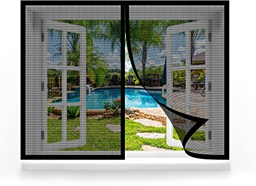 Magnet Fliegengitter Fenster 75 x 55 cm, Insektenschutz Fliegengitter Balkontür Moskitonetz Fliegennetz, Klebmontage ohne Bohren für Windows/Wohnzimmer Fenstern, Schwarz
