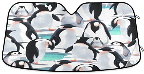 600 Auto Sonnenschutz Aquarell-Pinguine Auto Sonnenblende Faltbare Frontscheibenabdeckung Für Meisten Fahrzeuge, Limousinen, Suvs, 70X130Cm