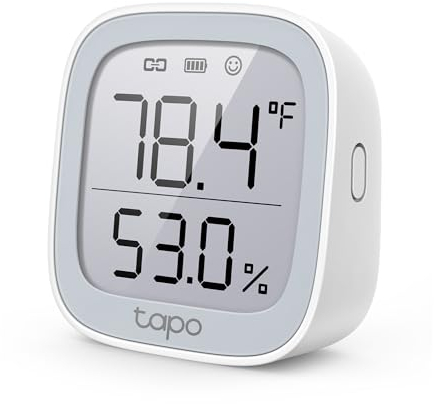 TP-Link Tapo - Monitor de temperatura y humedad con pantalla e-ink de 2.7 pulgadas, sensor suizo, notificaciones en tiempo real, gráficos visuales