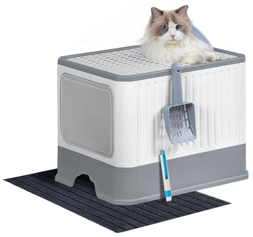 Hzuaneri Arenero Plegable para Gatos con cajón y Tapa, arenero para Gatos con Bandeja extraíble, Pala, Cepillo, Espacioso para Gatos de hasta 15 kg, Menos Huellas, Fondo a Prueba de Fugas LB81400G