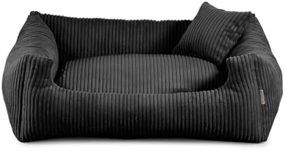Gutekissen® Hundebett aus weichem Material, gefüllt mit Polyurethanschaumstoff, Geripptes Material, schmutzabweisend, Farb- und Größenwahl, inklusive kleines Kissen. (XXL - 110x90, Schwarz)
