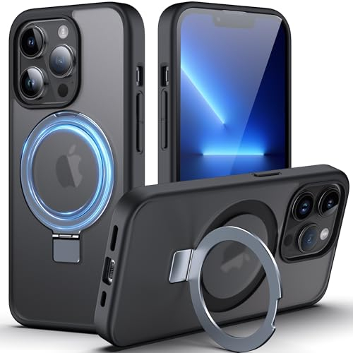 DASFOND für iPhone 13 Pro Hülle mit MagStänder, [Kompatibel mit MagSafe] Militär Handyhülle Stoßfest und Kratzfest, Magnetische Matte Case Schutzhülle mit Ringhalter, Schwarz