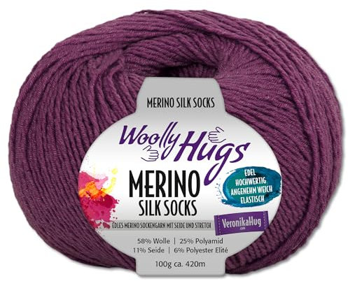 Frida's Wollhaus Woolly Hugs 100 g Merino Silk Socks Sockenwolle Sockengarn Strümpfe 15 Farben (247 | Pflaume)