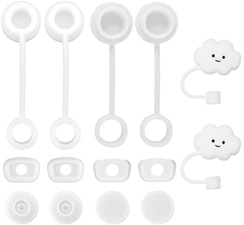 2 set di tappi in silicone con 2 coperchi in paglia White Cloud, accessori antipolvere per tazze di paglia, compatibili con bicchieri di paglia versione 1.0 e versione 2.0 (bianco)