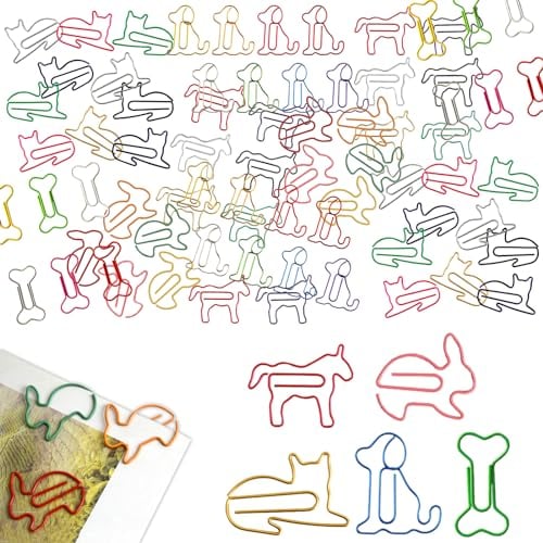 BDSHUNBF 100 Stück Büroklammern,Paper Clips, Büroklammern Motiv Cartoon Bunte Tier Design Büroklammern,Colourful Animal Design Paper Clips,Bunt Aktenklammern Set,Büroklammern Bunt Cartoon Bookmarks