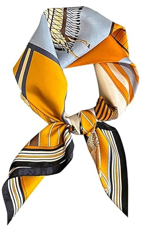 FEIBOON Schal aus 100% reiner Maulbeerseide, quadratisch, 68,6 x 68,6 cm, für Damen, Halstuch, Kopftuch, Haarschal, Bandana, in Geschenkverpackung, Gelb + Pferd, 21in