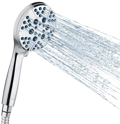 LOKBY High Pressure 8-Settings Shower Head with Handheld Set - High Pressure Showerhead with Handheld Sprayer - 1 min Instal - 59 Stainless Steel Shower Head Hose - Chrome