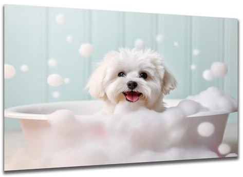 DARO Design - Toiletten-Bild auf 6mm HDF 40x30 cm Hunde-Welpe Malteser in der Badewanne - Wand-Deko Bilder Lustiges Geschenk