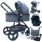 Pixini Kinderwagen Kalani 3in1 Kombikinderwagen, inkl. Babywanne & Buggy & Auto-Babyschale & Zubehör (grau)