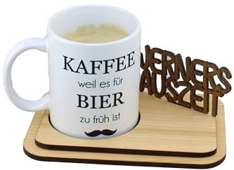 Cerziies® Holzuntersetzer Werners Auszeit mit Tasse und individualisierbarer Gravur 2430