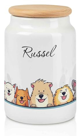 GRAVURZEILE Große Leckerlidose - Tiergruppe - Personalisiert mit Name - Geschenk für Hunde und Katzen - Zur hygienischen Aufbewahrung von Hundekeksen und Leckerlies - Für Tierbesitzer - Hund