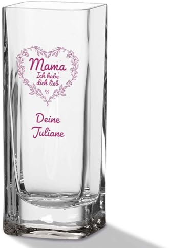 GRAVURZEILE Blumenvase mit UV Druck - Mama (Ich Habe...) - Personalisiert mit Namen - Moderne Vase aus Glas - Personalisierte Geschenke für Frauen - Deko Geschenkidee zum Muttertag - 20x8cm