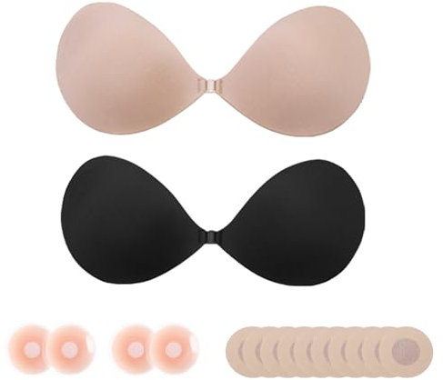 Reggiseno push up appiccicoso da donna senza spalline autoadesivo riutilizzabile imbottito invisibile reggiseno push up appiccicoso coppe B-D e copricapezzoli da indossare tutti i giorni (silicone, B)
