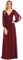 Ever-Pretty Damen Stilvolle Chiffon V-Ausschnitt Applique Plus Size Abendkleider mit Langen Laternenärmeln Burgund 36