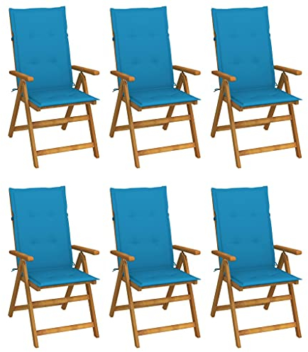 Chaduof Klappbare Gartenstühle 6 STK. mit Auflagen, Gartenmöbel, Balkonstühle, Hochlehner, Balkonmöbel, Bistrostuhl, Balkonset, Garten Stühle, Armlehnenstuhl, Massivholz Akazie