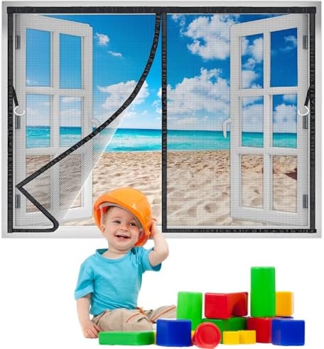 Moustiquaire Fenetre Porte AimantéE 70x125 cm, MagnéTique Rideau De Fenetre Rideau Anti Mouche Facile à Installer sans Percer pour Fenetre d Entrée Intérieur Patio Noir Version-Améliorée