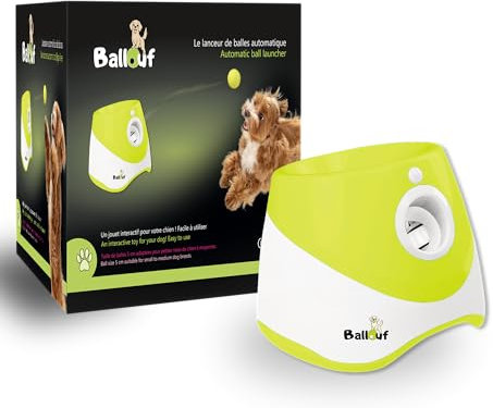 Climsom Automatischer Ballwerfer für Hunde Ballouf Interaktives Spielzeug mit 6 Bällen - 5 Stunden wiederaufladbare Batterie - 3 einstellbare Entfernungen