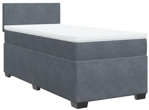 vidaXL Boxspringbett, Polsterbett Bett mit Matratze LED, Bettgestell mit Kopfteil Lattenrost, Einzelbett für Schlafzimmer, Dunkelgrau 90x190cm Samt