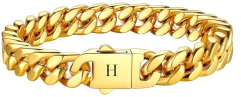 HAYOUWAY Armband Herren Silber mit Buchstaben, Herren Armband Damen Panzerkette Edelstahl Armbänder für Herren mit Gravur A-Z Personalisierte Geschenke (Gold-H, Vergoldet)