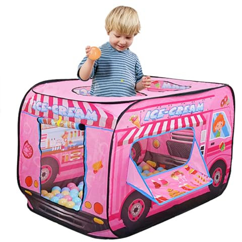 Putentfun Ice Cream Truck Tent with Carry Bag,Pop Up Play Tent for Kids,Indoor Playhouse with 4 Openings,Flat-Folding Play Tent for Toddlers,Children House Indoor Outdoor Play Toy Gift for Girls Boys
