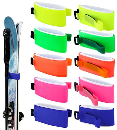 Gosknor 10pz Chiusure per Cinghie Sci, 2 in 1 Cinghia Trasporto Sci per Snowboard Bastoncini Sci Fascette Regolabili per Sci Protezione Organizer Attrezzatura Sci Regalo Invernale (5 Colori Chiari)