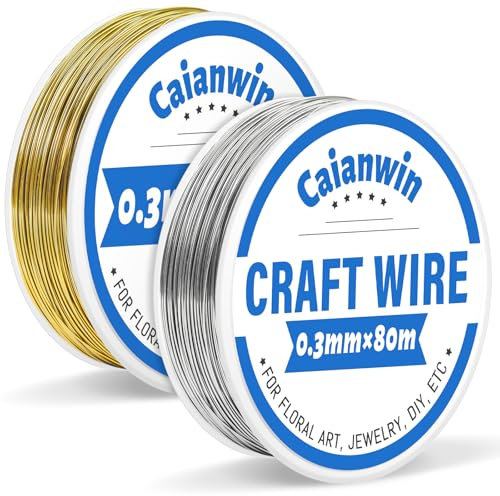 Caianwin 160m/2 Rolls Jewellery Wire 0.3mm Thin Craft Wire Silver and Gold Metal Wires for Jewellery Making Beading Wires, Soft Florist Wire,DIY Crafting Work, Bouquets