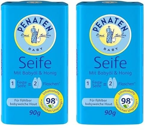 PENATEN Seife (6 x 90 g), Babypflege Badeseife zur sanften Reinigung für fühlbar weiche Haut, feste Babyseife auf Pflanzenbasis mit pflegendem Babyöl und Honig (Packung mit 2)