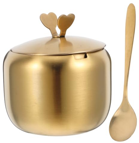 Alipis Pot à Épices Rond en Acier Inoxydable avec Cuillère, Or | Finition Polie, Usage Multipurpose, Résistant à Corrosion et Rouille, Format 1 Pièce Style Aléatoire