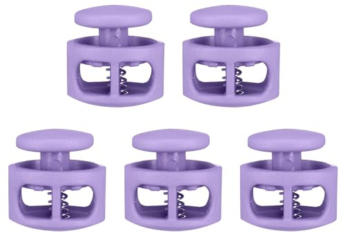 QUARKZMAN 5 Stück Kunststoff-Kordelstopper Doppelloch-Feder-Knebelverschluss Clip Elastischer Verschluss für Kordelzug, Paracord, Taschen, Kleidung, Handschuhe Schnur Ersatz, Lila