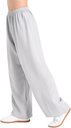 Wttagkl Unisex Kung Fu Hose mit 4-Wege-Stretch - Atmungsaktive Martial Arts Hose für Tai Chi, Yoga, Jogging - Hohe Taille & Beinöffnung (Damen & Herren),Grau-XL
