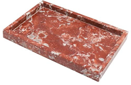 Luxuriöses rotes Marmor-Tablett – 30 x 20,1 cm, natürlicher massiver Stein, Schminktisch für Badezimmer, Küche, Couchtisch, Schmuck, Make-up, Kommode, elegante Heimdekoration und Geschenk