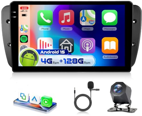 4G 128G VECHTEL 9 Radio para Coche con Bluetooth para Seat Ibiza 6J 2009-2013 Carplay Android Auto,WiFi GPS,RDS/FM Radio con cámara de visión Trasera AHD