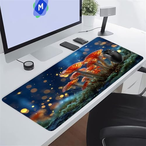Grand Tapis de Souris Gamer Tapis de Souris XXL 1500x800x2 mm avec Base en Caoutchouc Antidérapant Grand Tapis de Bureau pour PC, Ordinateur Portable (Champignons)