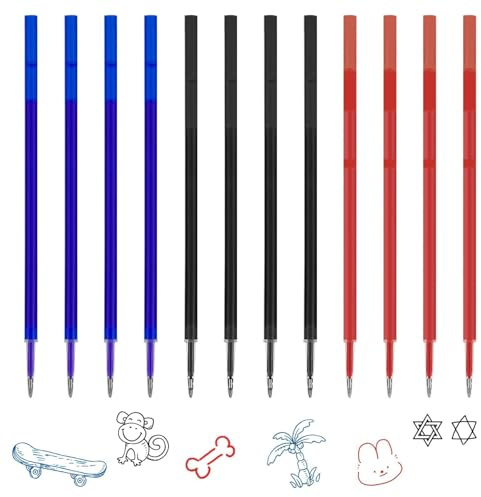 12 Stück Radierbare Ersatzminen,Kompatibel Mit Legami,Spitze 0,7mm,13 cm | Blau, Schwarz, Rot, Gelschreibermine Radierbar, Minen für Legami Radierbare Stifte