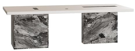ZENGXJYCQINGJIANG Gaming Desk Modern Ash Wood Office Desk, Spacious White Writing Table PC with Charging Outlets, 3 Drawers and Open Storage(M)