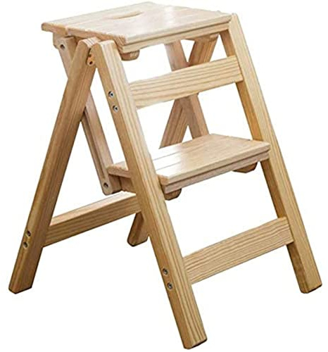 GPDNBIEU, Scaletta pieghevole Scala multifunzionale in legno massello Sgabello for la casa(Natural)