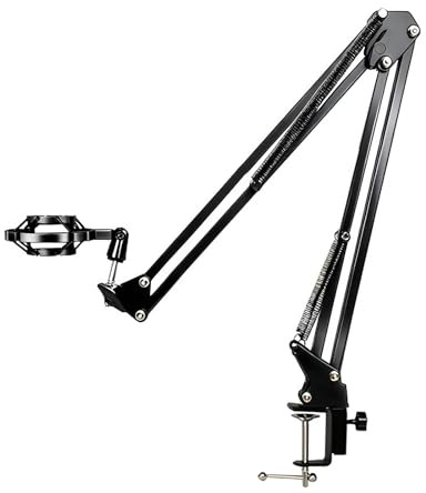 LxsNyvantic Mikrofonarm mit Shock Mount und Tischklemme, 4-Achs-Faltarm 360° verstellbar, Halter Ø 45–51 mm gegen Vibration und Herausrutschen – für Streaming, Podcast, Voice-over, Heimstudio