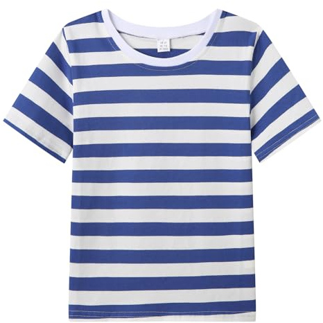 WinZero Kids Striped T-Shirt Soft Cotton Short Sleeve Round Neck Tshirt Boys Girls Stripe Tee Top for Children 4-13 Years