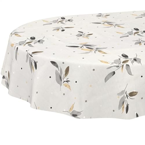 Wachstuchtischdecke Tischdecke abwaschbar Wachstischdecke pflegeleicht wasserabweisend Lotuseffekt Gartentischdecke Silberblat Oval 200 x 140 cm Schnittkante