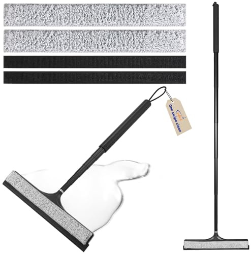 wlich Shower Squeegee with Long Handle, Telescoping Window and Floor Extendable Squeegee for Shower Glass, Bathroom Surfaces, Mirrors, and Smooth Floors, Includes Replaceable and Washable Cloth Pads