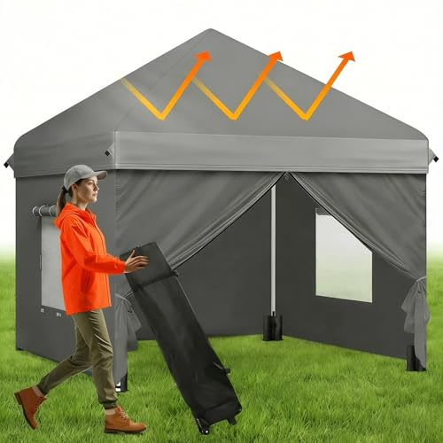 Tonnelle avec côtés 3 x 3 m, abri d'événement 420D résistant aux UV 50+, avec sac à roulettes et sacs de sable pour extérieur, marché, spa, barbecue, jardin, camping, tonnelle pop-up imperméable