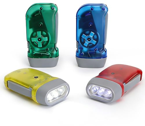 HENGBIRD Linterna Dinamo con Manivela – Set de 4 Linterna Autorecargable LED sin Pilas, Linterna Emergencia Portátil para Camping, Senderismo y Kit de Supervivencia