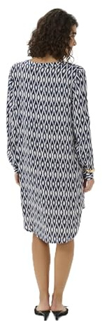 KAFFE Kleid KAmarana Damen Kleid Shirt Print Lang Arm V-Ausschnitt Knopf Shirtkleid 44, Midnight Chalk Graphic