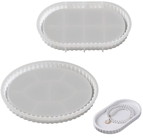 Silikonform Tablett, 2 Stück Silikonformen Gießformen Tablett | Oval Silikonform Teller mit Rillen, Gießformen für Beton, Silikonforms Schale für DIY Teetablett Obsttablett Kunsthandwerk