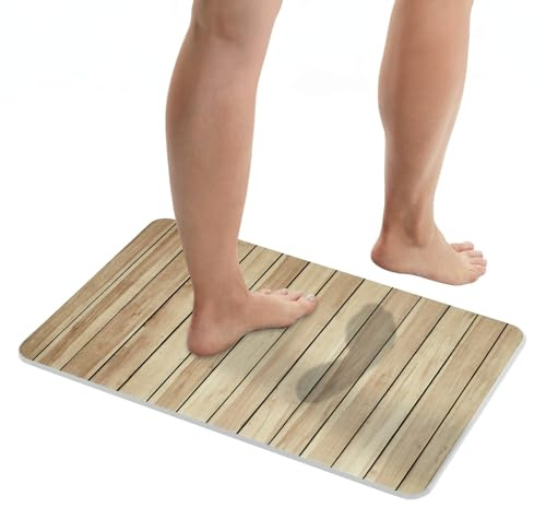 WENKO rutschfeste Badematte Mod. Lepiana, schnelltrocknender Badvorleger aus Diatomit (Kieselgur), stark wasserabsorbierend, saugfähiger Duschvorleger, beige
